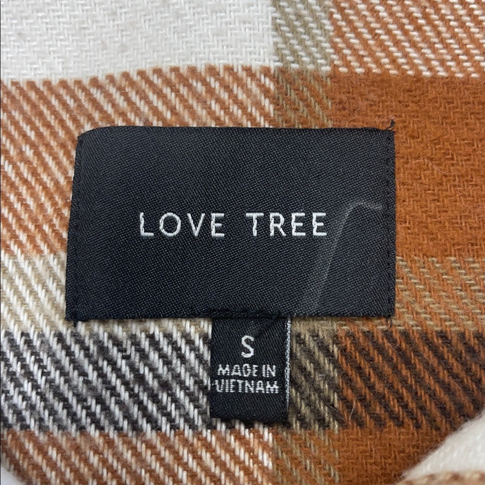 Love Tree Plaid Brown and White Button Up Shacket Sz S - Picture 2 of 12
